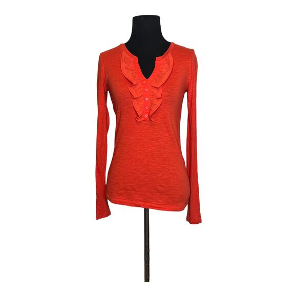 Loft orange long sleeve ruffle blouse size XSP - Picture 8 of 9